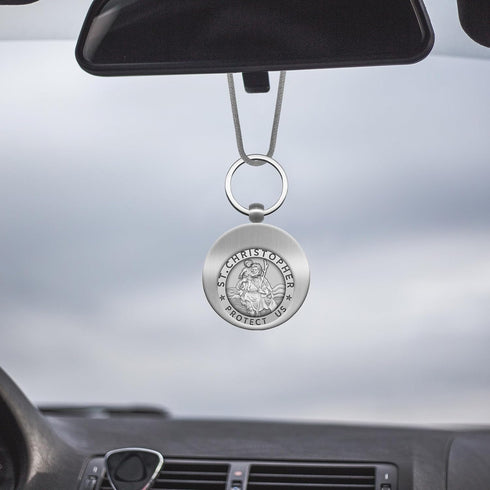St Christopher Hanging Ornament Car Rearview Mirror Saint Christopher Charms Medal Pendant Bless Driving Safety Gift with Detachable Religious Coi...