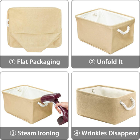 TheWarmHome Decorative Basket Rectangular Fabric Storage Bin Organizer Basket with Handles for Clothes Storage (Beige, Medium-1Pack,13.8L*9.8W*6.7...