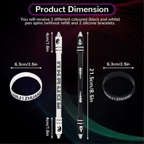 2 Colors Pen Spinning with Silicone Bracelet, Metal Heads Gaming Finger Pen, 8.5In Weighted Rotating Ballpoint Pen, Spinning Pen for Student Adult...