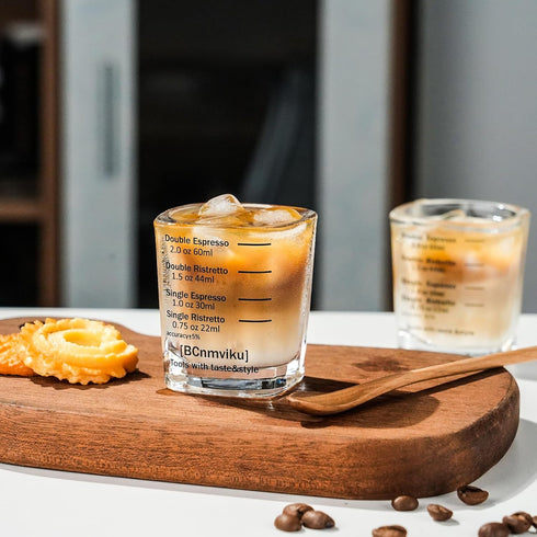 BCnmviku Espresso Shot Glasses Measuring Cup Liquid Heavy Glass for Baristas 2oz for Single Shot of Ristrettos (2 pack)...