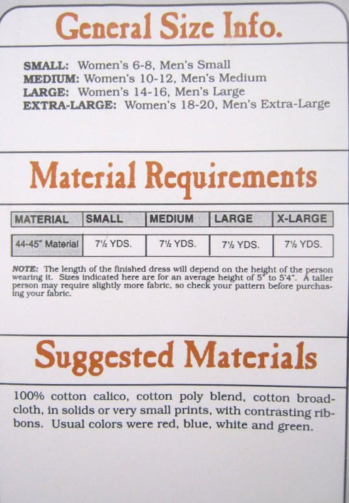 Missouri River Sewing Patterns, CHEROKEE TEAR DRESS, Pattern No. 4799-500-016....