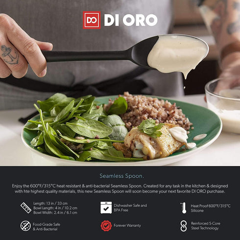 DI ORO Cooking Spoon - Solid Silicone 600F High Heat Nonstick Cookware Safe - Kitchen Spoon for Cooking & Baking - Large Serving & Mixing Utensil ...