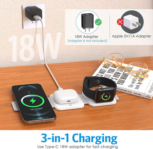Criacr 3 in 1 Foldable Wireless Charging Station,3in 1 Wireless Charger,Travel Charger for Multiple Devices,Magsafe Charger for iPhone 15/14//13/1...