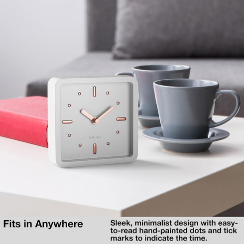 Driini Modern Mid Century Desk & Shelf Clock (White Rose Gold) - Battery Operated with Silent, Analog Movement – Small Tabletop Clocks for Office ...