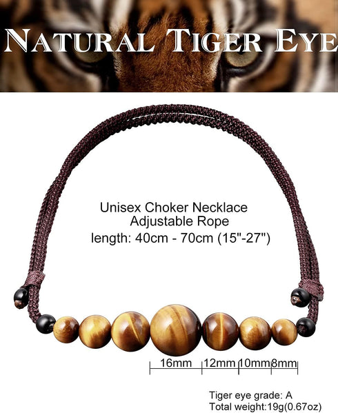 Jewever Natural Tiger Eye Gemstone Choker Healing Crystal Smiling Necklaces for Women Men Bring Good Luck Wealth Jewelry Gifts...