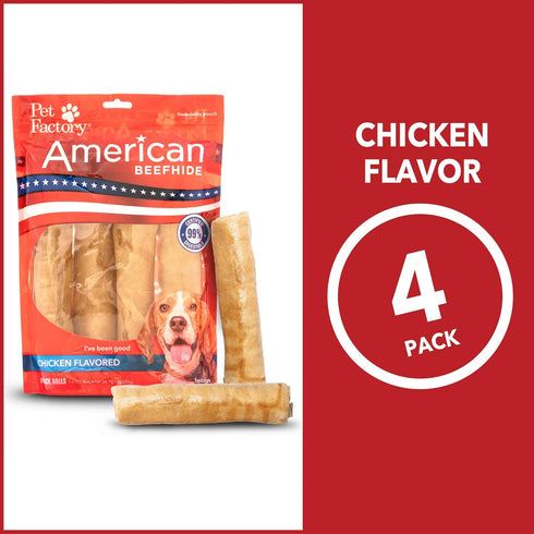 Pet Factory American Beefhide 7" Rolls Dog Chew Treats - Chicken Flavor, 4 Count/1 Pack...