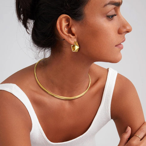XinNuoShangMao Fashion Must-have Stainless Steel Gold Plated Metal Plain Cuff Chocker Collar Necklace for Women (golden)...