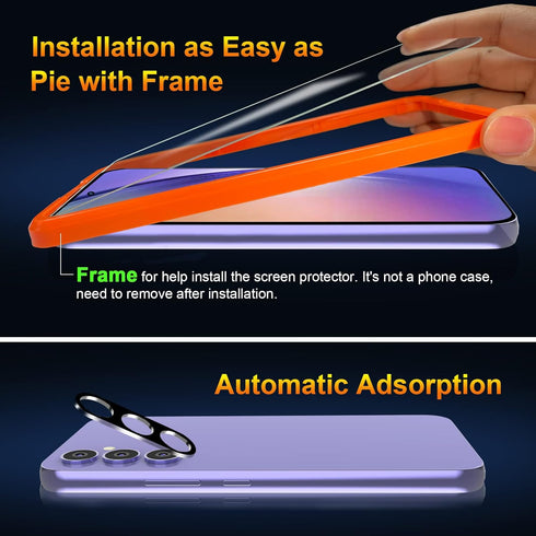 3 Pack Screen Protector for Samsung Galaxy A54 5G + 3 Pack Camera Lens Protector, Ultra HD Tempered Glass, 9H Hardness, Anti Scratch, Easy Install...