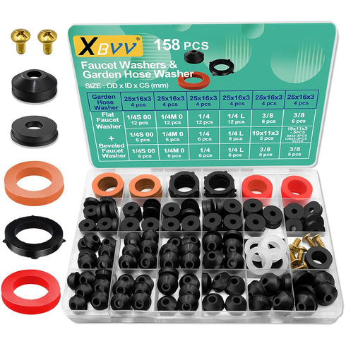 158 Pcs Faucet Rubber Washers and Garden Hose Gasket Assortment Kit for Assorted Outdoor Faucets Stem Worn and Plumbing Garden Shower Hose Washer ...