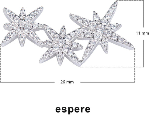 3 Star Constellation Ear Climber Crawler Earrings White Gold Plating...