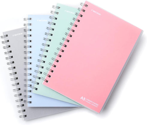TWONE Graphing Notebook, Spiral Graph Notebook with 80 Sheets/160 Square Grid Paper, 5.5 x 8.25 Inches (1 Pack)...