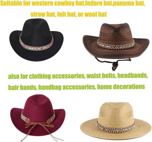 Hat Bands for Women Fedora Hat Men Cowboy Cowgirl Hats Handmade Men Belt Accessories Rope Belt (Braid)...