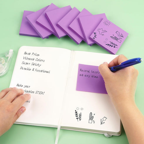 Sticky Notes 3x3 Self-Stick Notes Bright Colors Sticky Notes 8 Pads 80 Sheet/Pad (Purple)...