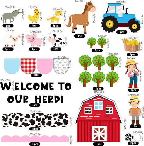 97Pcs Farm Animals Bulletin Board Kit Farmhouse Themed Bulletin Board Set Barnyard Animals Decoration Borders Cutouts with Glue Points for Farm Pa...