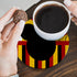 Cute Cartoon Mouse Drink Coasters with Holder Set of 6, Red Yellow Absorbent Ceramic Cup Mat for Coffee Table Protection, 4 Inch Polka Dot Stripes...