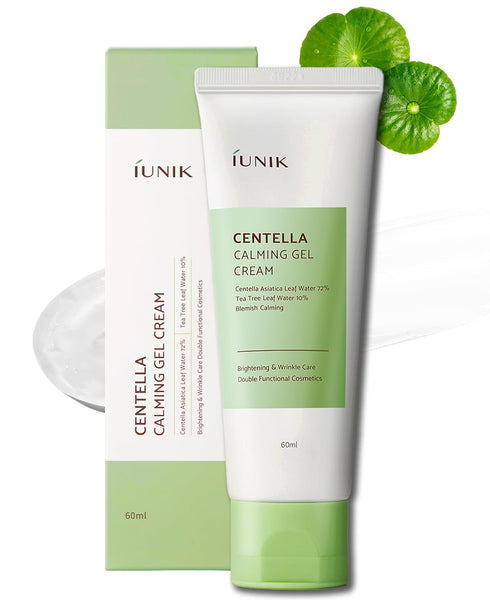 IUNIK Centella 70% Calming Gel Cream Vegan Non-Sticky Moisturizing Blemish Care w/Centella Asiatica Tea Tree 10% Soothes Acne Rosacea Oily & Sensi...