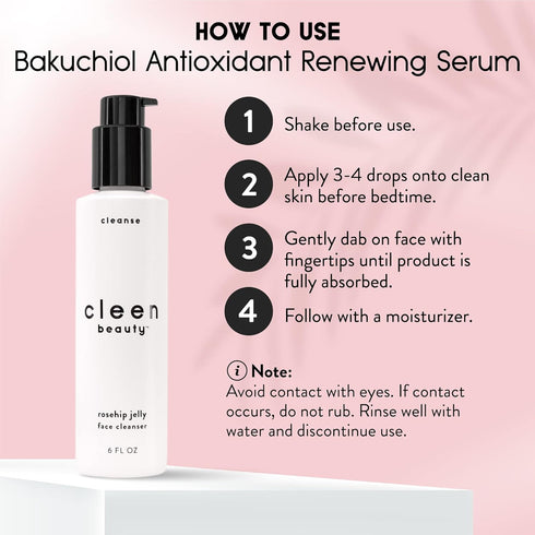 Cleen Beauty Cleanse and Skin Care Set | Daily Regimen | Rosehip Jelly Face Cleanser + Bakuchiol Antioxidant Renewing Serum | Anti-Aging Serum | H...