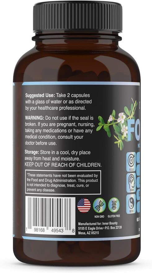 Focus 14-in-1 Nootropic Brain Supplement with Lions Mane, Alpha GPC Choline, Vitamin C & B12, Taurine, Bacopa - Energy, Cognitive, Memory Support,...