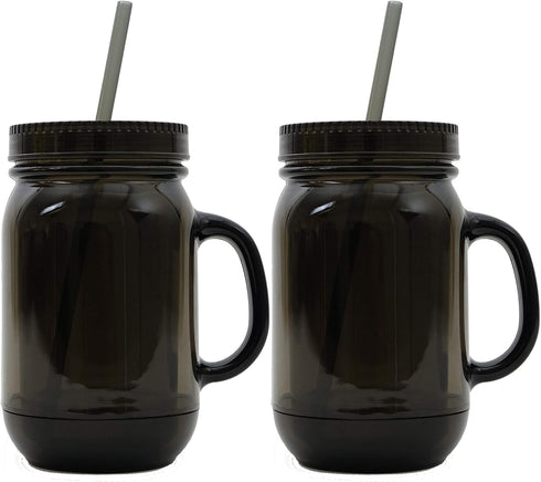 Black Mason Jar 20 Oz Doubled wall Acrylic Cup with Straw - 2 Pack...