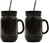 Black Mason Jar 20 Oz Doubled wall Acrylic Cup with Straw - 2 Pack...