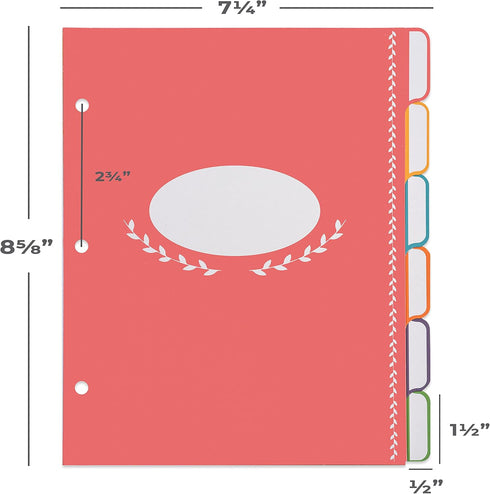 Jot & Mark Blank Recipe Binder Dividers with Tabs | Six Customizable Organizer Dividers for 8.5"x9.5" 3-Ring Binders (Rainbow)...