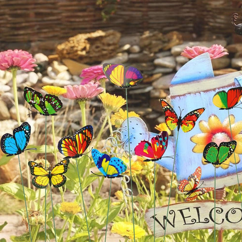 VGOODALL 50pcs Butterfly Garden Decorations, 11.5 inch Plastic Butterfly Stakes Ornaments Artificial Butterflies for Flower Bouquet Arrangements C...