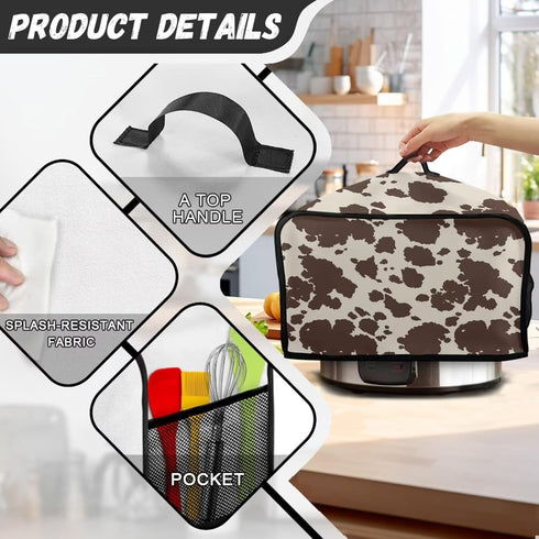 Brown Cow Print Durable Slow Cooker Cover Dustproof Wear-Resisting Slow Cooker Dust Cover Fit Most 6-8 Quart Oval Slow Cooker for Kitchen Dining T...