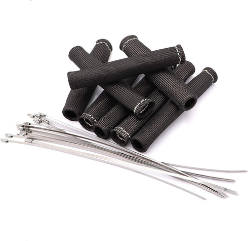 8PCS Spark Plug Wire Boots 6 inches 2500° Heat Shield Protector Sleeve with 16pcs Stainless Steel Wire Ties(Black)...