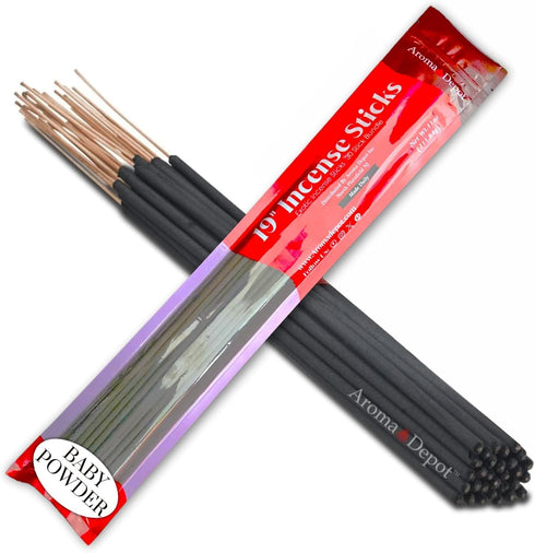 Aroma Depot Baby Powder 19'' Incense Sticks Jumbo. Approx 27 to 30 Sticks Per Bundle. 19 Inch Extra Large, Each Natural Stick Burns for 3 to 4 Hou...