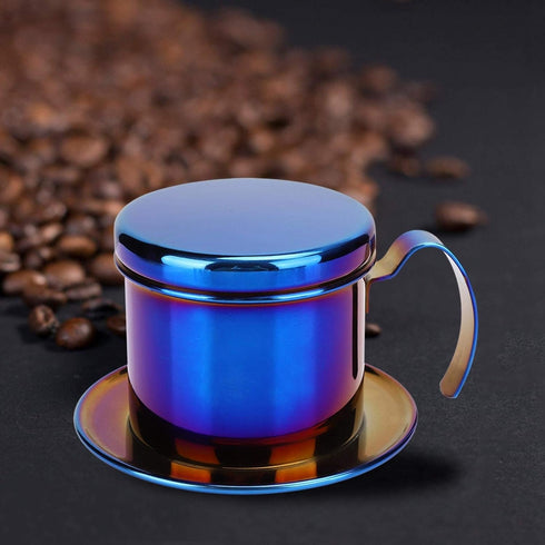 Coffee Drip Filter Pot Stainless Steel Vietnamese Style Coffee Maker Pot Coffee Drip Brewer for Home Kitchen Office Outdoor(blue)...