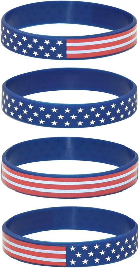 American Flag Silicone Stretchable Bracelet 4-Pack...