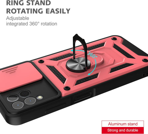 for T-Mobile REVVL 6 Pro 5G Case, T-Mobile REVVL 6X Pro Case with Slide Camera Cover and 2pcs HD Screen Protector, 360° Rotation Ring Kickstand [M...