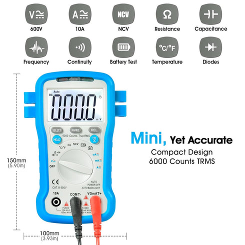 Multimeter 6000 Count TRMS Electrical Tester, Kethvoz 600V Voltmeter Battery Tester Measure AC DC Voltage Current Ohm Capacitance Temperature, Car...