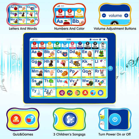6-in-1 Kids Tablet with ABC/Words/Numbers/Color/Games/Music - Interactive Educational Electronic Toys Makes Learning Fun, Toddler Learning Toys Gi...