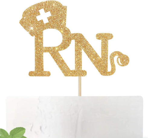 RN Cake Topper, Congrats Grad Nurse Cake Decor, 2025 Nursing School Graduation Party Decorations Supplies,Gold Glitter...