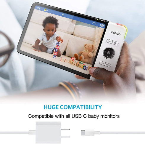 5V AC Power Adapter Charger and 5ft USB Charging Cord Cable Compatible with Vtech RM5754/HD/2HD, VTech RM5764/HD/2HD, VTech RM5864/HD/2HD, VTech R...