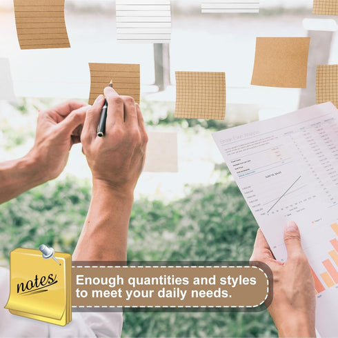 6 Pack Sticky Notes 3x3, Lined Sticky Notes Recyclable Self-Stick Grid Memo Pads, 300 Sheets Cute Sticky Note School and Office Supplies Clean Rem...