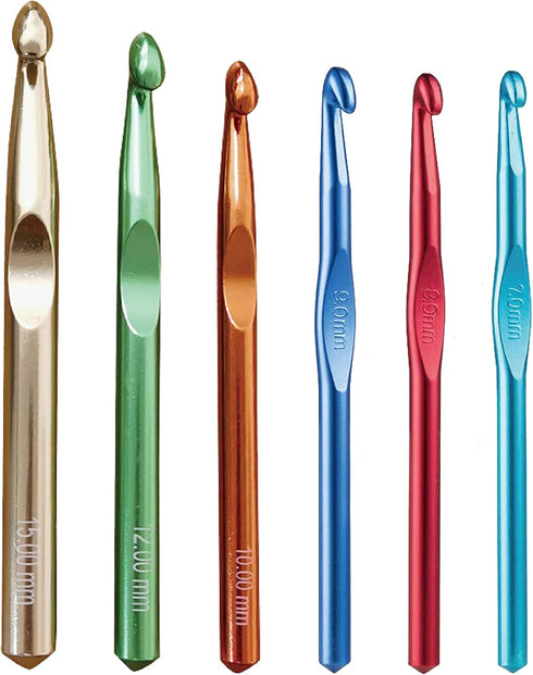 Large Aluminum Crochet Hooks Set 7mm, 8mm, 9mm,10mm, 12mm, 15mm, Big Standard Size Crochet Hooks...