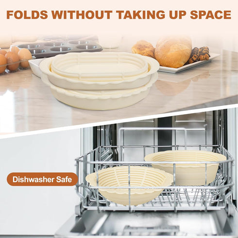 Silicone Banneton Bread Proofing Baskets, (Upgraded) 10 Inch Round & 12 Inch Oval Foldable Sourdough Baking Basket Bread, Set of 2 Foldable Proofi...