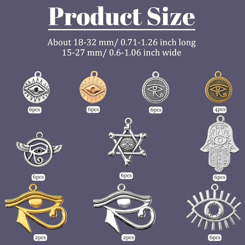 Hicarer 50 Pieces Eye of Horus Charms Pendant Tibetan Magic Metal Mixed Charm for DIY Craft Necklace Bracelet Jewelry Making Crafting Supplies...