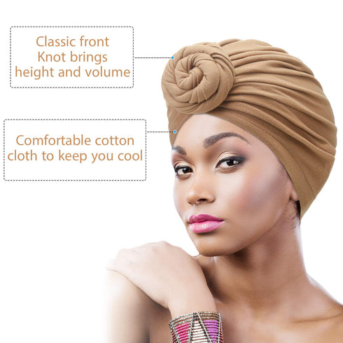 SATINIOR 8 Pieces Women African Turban Flower Knot Headwrap Pre Tied Bonnet Beanie Cap Headwrap Hair Loss Wrap Headband Tie (Fresh Color)...