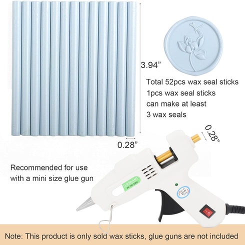 52pcs Pale Blue Sealing Wax Sticks, Andotopee Glue Gun Wax Seal Sticks for Wax Seal Stamp, Premium Sealing Wax for Envelope Letter Seal Wedding In...