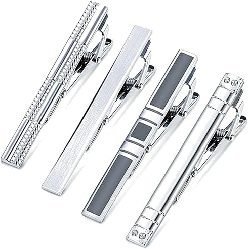 MOZETO Tie Clip 4-pcs Silver Tie Bar Set for Regular Ties Business Style Tie Clips for Men...