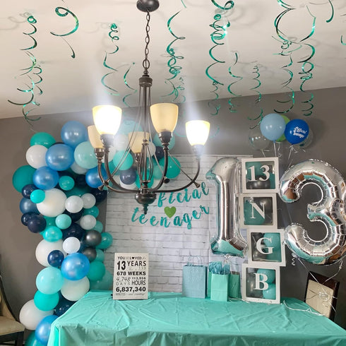 Teal Balloon Garland Arch Kit, Navy Blue Light Blue Teal White Turquoise Aqua Latex Balloons Garland Kit for Boys Girls Women Bridal Baby Shower O...