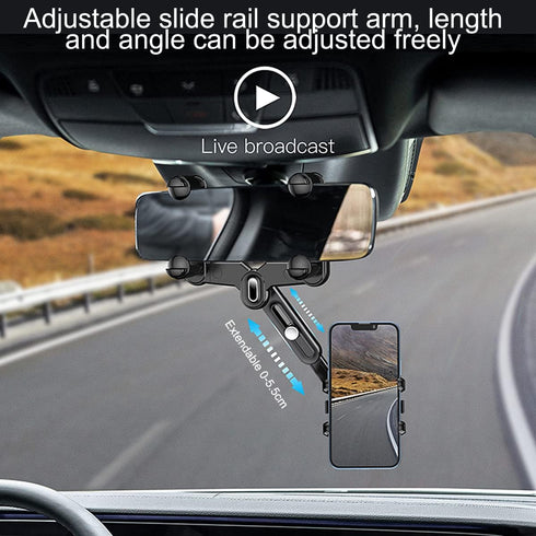 360°Rotatable and Retractable Car Phone Holder, Multifunctional Adjustable Mount, Universal Rearview Mirror Phone Holder for All Mobile Phones (Fo...
