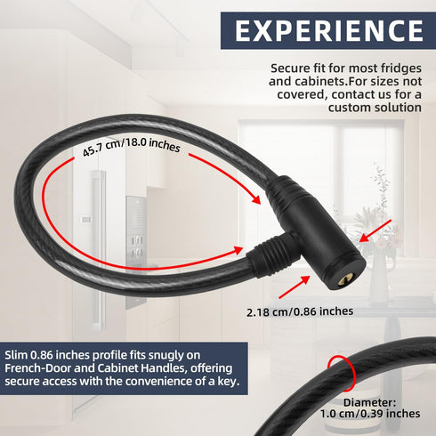 19.7" Secure Black Refrigerator Lock with Keys Childproof Cable Lock for French Door Fridge & Kitchen Cabinet 1-Pack...