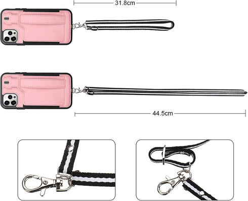 TOOVREN Wallet Case for iPhone 12 Pro Max Lanyard Case with Leather PU Card Holder Stand Adjustable Detachable Phone Neck Strap, Phone Protective ...