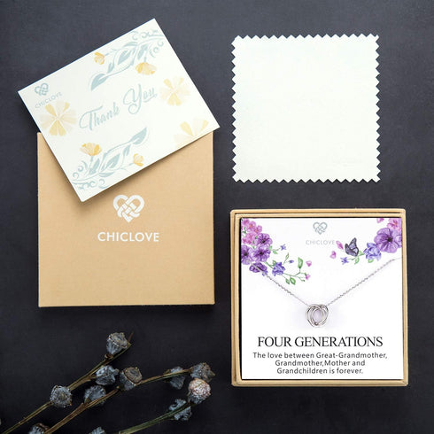 Four Generations Necklace - Sterling Silver Circle Necklace Gifts for Great Grandma...