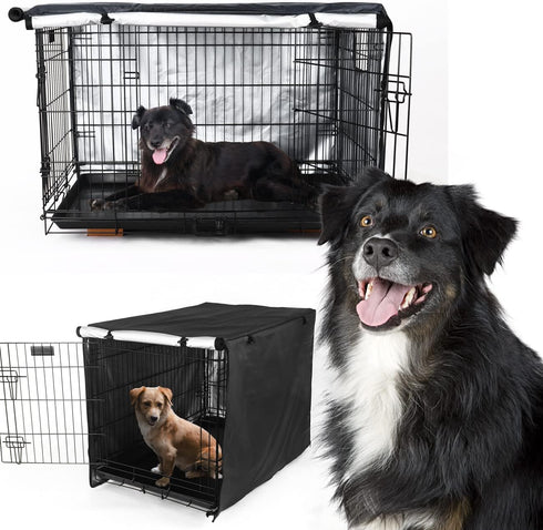 Double Door Dog Crate Cover Wire Dog Cage Cover Waterproof Durable Lightweight 420D Polyester Pet Kennel Cover Indoor Outdoor Protection Cage Cove...