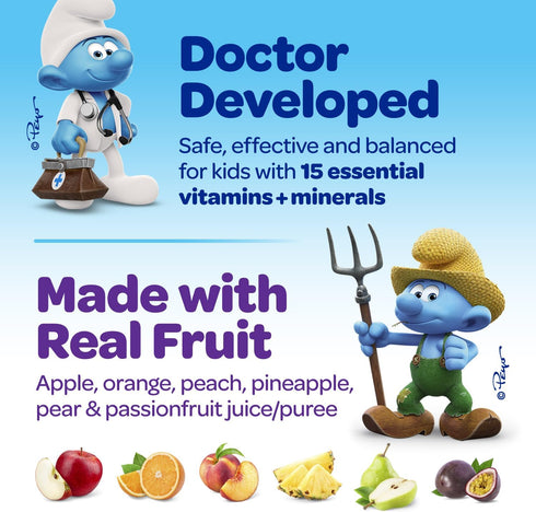 The Smurfs Kids Multivitamin Gummies with 15 Daily Vitamins and Minerals for Growth & Development | Made with Real Fruit in a Smurf Berry | Delici...